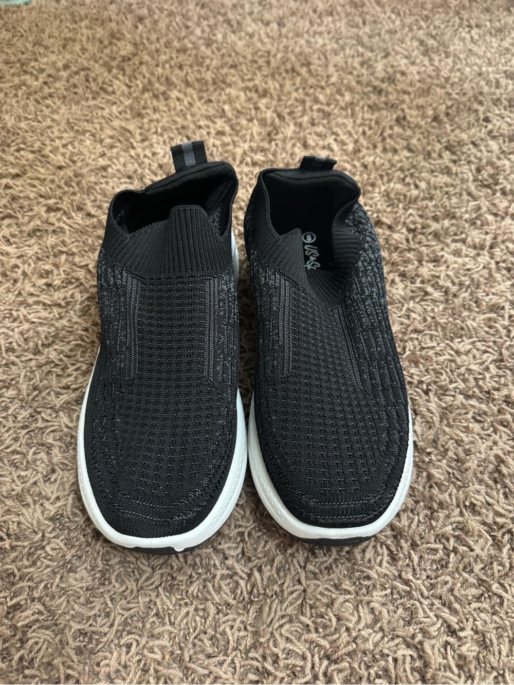 Black Slip-On Knit Sneakers with White Sole